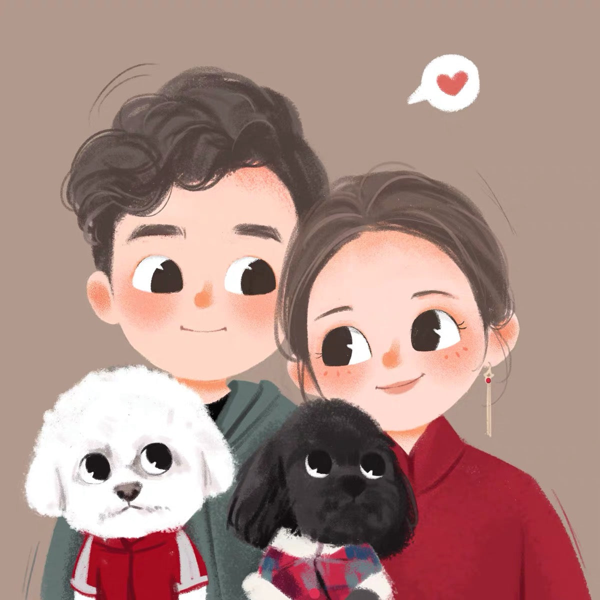 Custom Couple Portrait with Pets